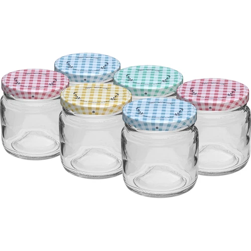 Pot TO 106 ml met gekleurde deksel fi 53 - 6 stuks  - 1 ['potjes', ' kleine potjes', ' potje', ' glazen pot', ' glazen potten', ' pot met deksel', ' potten voor conserven', ' pot voor wecken', ' potten voor wecken', ' potten voor kruiden', ' pot voor jam', ' pot voor confituur', ' pot voor honing', ' potje voor honing']