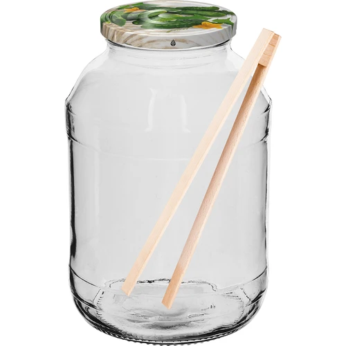Pot TO 2 L, fi 82/6 met gekleurd deksel + tang  - 1 ['pot', ' glazen pot', ' glazen pot', ' pot met deksel', ' pot voor het inmaken van augurken', ' pot voor augurken', ' pot voor likeuren', ' pot voor likeuren', ' pot met tang', ' augurktang', ' keukentang']