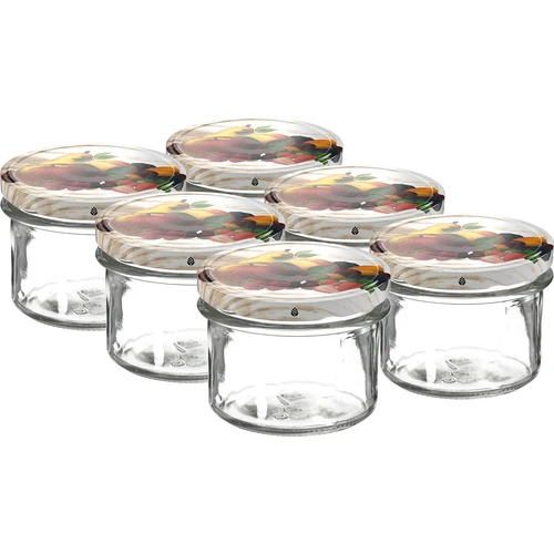 Pot TO 235 ml met gekleurde deksel fi82 - 6 stuks  - 1 ['glazen pot', ' decoratieve deksels', ' voor conserven', ' voor conserven', ' voor jam', ' set potten']