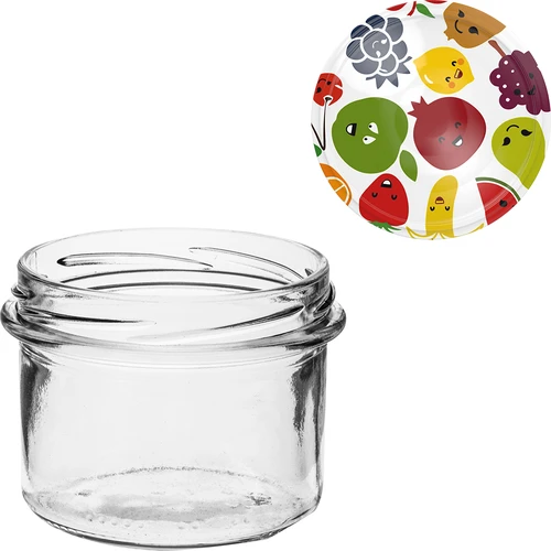 Pot TO 235 ml met gekleurde deksel fi82 - 6 stuks - 8 ['glazen pot', ' decoratieve deksels', ' voor conserven', ' voor conserven', ' voor jam', ' set potten']