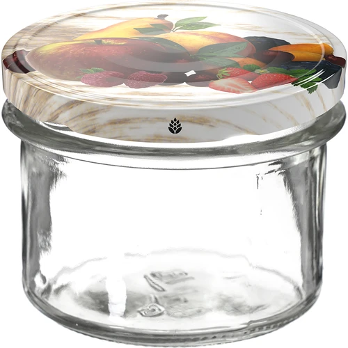 Pot TO 235 ml met gekleurde deksel fi82 - 6 stuks - 2 ['glazen pot', ' decoratieve deksels', ' voor conserven', ' voor conserven', ' voor jam', ' set potten']