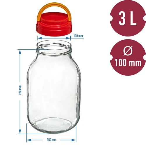 Pot TO 3 L met plastic deksel + tang fi 100 - 6 ['pot', ' glazen pot', ' glazen pot', ' pot met deksel', ' pot voor het inmaken van augurken', ' pot voor augurken', ' pot voor likeuren', ' pot voor likeuren', ' pot met tang', ' augurktang', ' keukentang']