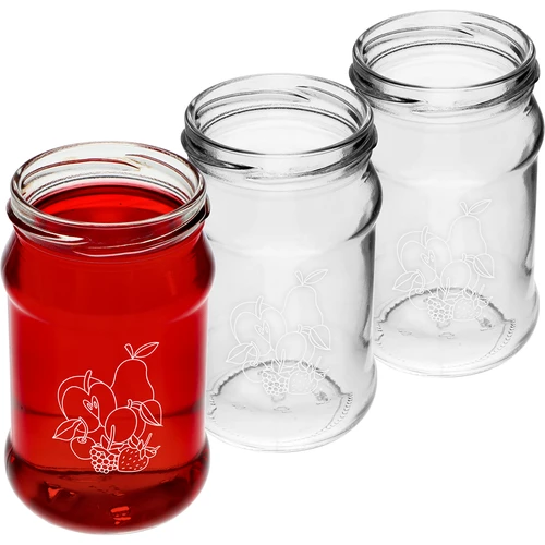 Pot TO 300ml met opdruk - mix van fruit en deksel fi66/4 - 3 stuks - 3 ['potten met opdruk', ' decoratieve potten', ' potten met deksels', ' potten voor conserven', ' elegante potten', ' potten voor jam', ' pot met opdruk', ' pot met afbeelding', ' potten voor conserven', ' potten voor voorraadkast', ' pot TO', ' pot twist-off']