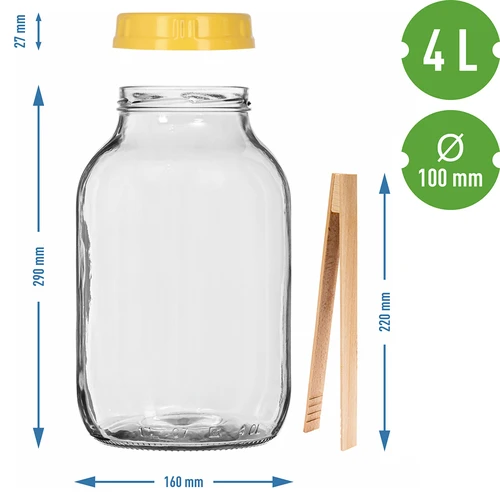 Pot TO 4 L, tang en kunststof deksel fi 100, met handvat - 7 ['pot', ' glazen pot', ' glazen pot', ' pot met deksel', ' pot voor het inmaken van augurken', ' pot voor augurken', ' pot voor likeuren', ' pot voor likeuren', ' pot met handvat', ' deksel met handvat', ' praktische pot', ' pot met handvat', ' mooie pot', ' welke pot te kopen', ' pot met tang', ' pot voor augurken', ' pot voor ingelegde augurken']