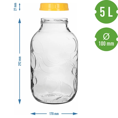 Pot TO 5 L en kunststof deksel fi 100, met handvat - 7 ['pot', ' glazen pot', ' glazen pot met deksel', ' pot voor het inmaken van augurken', ' pot voor augurken', ' pot voor likeuren', ' pot voor likeuren', ' pot met handvat', ' deksel met handvat', ' praktische pot', ' pot met handvat', ' mooie pot', ' welke pot te kopen']