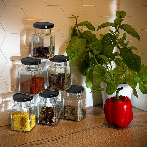 Pot twist off 150ml Vier hoeken fi 53 met zwart deksel, 6 stuks - 9 ['potten voor conserven', ' potten 150ml', ' potten met twist-off deksels', ' potten met klikdeksels', ' set van potten', ' potten voor conserven', ' potten met gekleurde deksels', ' gekleurde deksels', ' potten voor jam', ' potten voor kruiden', ' pot', ' pot met deksel']