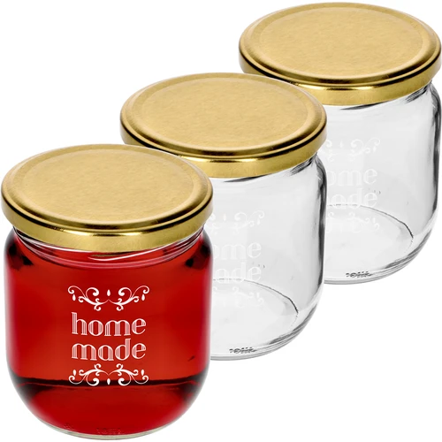 Pot Twist-off 425ml met opdruk 'Home Made' en deksel, 3 stuks  - 1 ['potten met opdruk', ' decoratieve potten', ' potten met deksels', ' potten voor conserven', ' elegante potten', ' potten voor jam', ' pot met opdruk', ' pot met afbeelding', ' potten voor conserven', ' potten voor voorraadkast']