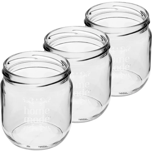 Pot Twist-off 425ml met opdruk 'Home Made' en deksel, 3 stuks - 3 ['potten met opdruk', ' decoratieve potten', ' potten met deksels', ' potten voor conserven', ' elegante potten', ' potten voor jam', ' pot met opdruk', ' pot met afbeelding', ' potten voor conserven', ' potten voor voorraadkast']