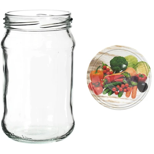 Potten 300 ml met gekleurd deksel fi 66 - 6 stuks - 8 ['potten voor conserven', ' potten 300 ml', ' set potten', ' potten voor conserven', ' potten met gekleurde deksels', ' gekleurde deksels', ' voor compotes', ' voor jam']
