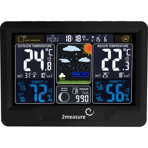 RCC weerstation, DCF – elektronisch, verlicht, draadloos, sensor, zwart - 3 ['draadloos weerstation', ' weerstation', ' draadloze sensor', ' drukmeting', ' vochtigheidsmeting', ' weerstation', ' multifunctioneel weerstation', ' elektronisch weerstation', ' multifunctionele weersomstandighedenmeter', ' praktisch cadeau']