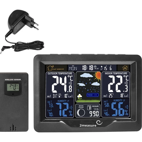 RCC weerstation, DCF – elektronisch, verlicht, draadloos, sensor, zwart - 2 ['draadloos weerstation', ' weerstation', ' draadloze sensor', ' drukmeting', ' vochtigheidsmeting', ' weerstation', ' multifunctioneel weerstation', ' elektronisch weerstation', ' multifunctionele weersomstandighedenmeter', ' praktisch cadeau']
