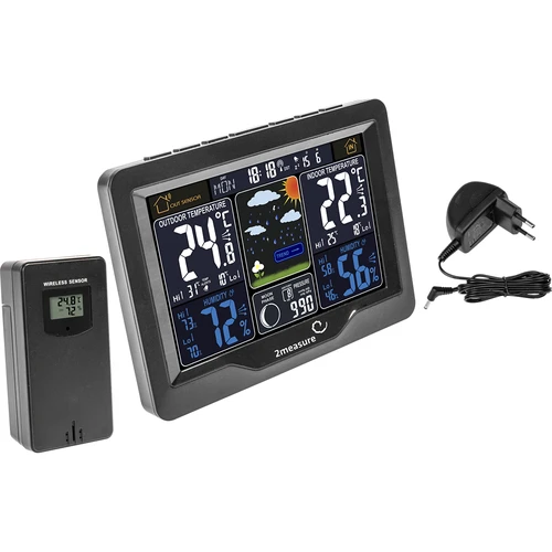 RCC weerstation, DCF – elektronisch, verlicht, draadloos, sensor, zwart  - 1 ['draadloos weerstation', ' weerstation', ' draadloze sensor', ' drukmeting', ' vochtigheidsmeting', ' weerstation', ' multifunctioneel weerstation', ' elektronisch weerstation', ' multifunctionele weersomstandighedenmeter', ' praktisch cadeau']