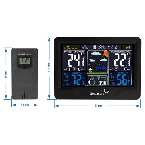 RCC weerstation, DCF – elektronisch, verlicht, draadloos, sensor, zwart - 12 ['draadloos weerstation', ' weerstation', ' draadloze sensor', ' drukmeting', ' vochtigheidsmeting', ' weerstation', ' multifunctioneel weerstation', ' elektronisch weerstation', ' multifunctionele weersomstandighedenmeter', ' praktisch cadeau']