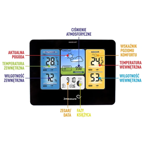 RCC Weerstation – elektronisch, verlicht, draadloos, sensor, zwart - 9 ['draadloos weerstation', ' meting van buitentemperatuur en binnentemperatuur', ' vochtigheidsmeting', ' weerstation met kleurendisplay', ' nauwkeurig weerstation', ' cadeau', ' black weekend', ' weerstation']