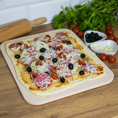 Rechthoekige pizzasteen, gemaakt van cordieriet, - 38 x 30,5 cm - 7 ['baksteen voor het bakken van pizza', ' baksteen voor het bakken van brood', ' rechthoekige pizzasteen', ' grote pizzasteen', ' pizza']