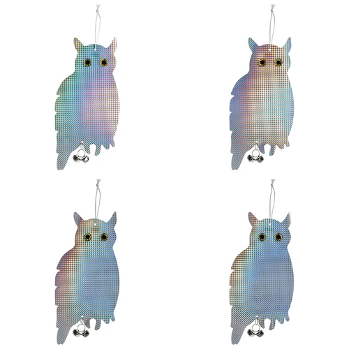 Reflecterende vogelafschrikhanger - uil met belletjes - 3 ['vogelverschrikker', ' vogelafschrikuil', ' reflecterende afschrikker', ' reflecterende uil met belletjes', ' bescherming van gewassen en boomgaarden tegen vogels', ' bescherming van tuinen', ' percelen en tuinhuisjes tegen vogels', ' bescherming van bomen en struiken tegen vogels', ' effectieve vogelverschrikker', ' uil tegen vogels', ' uil met reflectoren en geluid tegen vogels', ' vogelverschrikker in de vorm van een uil', ' afschrikken van duiven', ' spreeuwen', ' kraaien', ' hanger voor vogels', ' hanger om vogels af te schrikken']