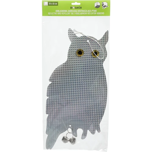Reflecterende vogelafschrikhanger - uil met belletjes - 7 ['vogelverschrikker', ' vogelafschrikuil', ' reflecterende afschrikker', ' reflecterende uil met belletjes', ' bescherming van gewassen en boomgaarden tegen vogels', ' bescherming van tuinen', ' percelen en tuinhuisjes tegen vogels', ' bescherming van bomen en struiken tegen vogels', ' effectieve vogelverschrikker', ' uil tegen vogels', ' uil met reflectoren en geluid tegen vogels', ' vogelverschrikker in de vorm van een uil', ' afschrikken van duiven', ' spreeuwen', ' kraaien', ' hanger voor vogels', ' hanger om vogels af te schrikken']