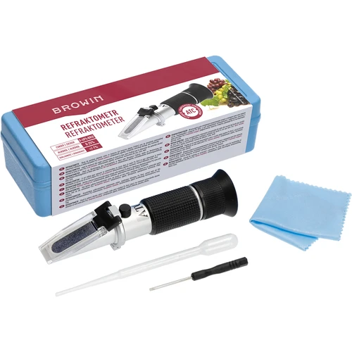 Refractometer  - 1 ['voor het meten van suikergehalte', ' voor het meten van potentieel alcoholgehalte', ' voor wijn', ' voor bierwort', ' refractometer', ' wijn- en bierproductie', ' meetapparatuur voor wijn en bier', ' eenvoudige meting van suikerconcentratie', ' suiker in most', ' suiker in wort', ' potentieel alcoholgehalte', ' thuis wijn- en bierproductie']