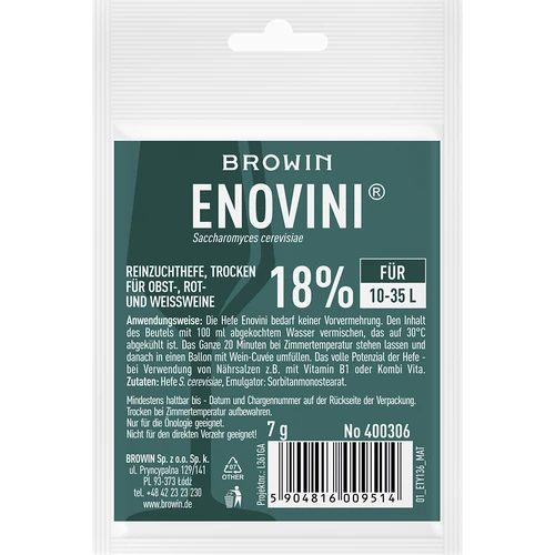 Reinzuchthefe, Trocken Enovini 7g  - 1 ['enovini gist', ' actieve gedroogde wijngist', ' wijngist', ' gist voor wijn', ' gedroogde wijngist', ' gedroogde gist', ' gedroogde gist voor wijn', ' gist voor witte wijn', ' gist voor rode wijn']