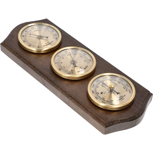 Retro weerstation - venge kleur met gouden wijzerplaten - 2 ['retro weerstation', ' temperatuurmeting', ' druk', ' vochtigheid', ' comfort in huis', ' stijlvol weerstation', ' drie in één - multifunctioneel weerstation', ' elegant weerstation', ' welk weerstation te kiezen', ' traditioneel weerstation', ' weerstation in houten behuizing', ' weerstation in venge kleur', ' thermometer als cadeau', ' barometer', ' luchtvochtigheidsmeter', ' hygrometer', ' nauwkeurige thermometer', ' hygrometer met thermometer', ' weerstation voor aan de muur', ' hoe de temperatuur in kamers te meten', ' retro thermometer', ' houten weerstation', ' weerstation met gouden wijzerplaten']