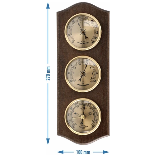 Retro weerstation - venge kleur met gouden wijzerplaten - 5 ['retro weerstation', ' temperatuurmeting', ' druk', ' vochtigheid', ' comfort in huis', ' stijlvol weerstation', ' drie in één - multifunctioneel weerstation', ' elegant weerstation', ' welk weerstation te kiezen', ' traditioneel weerstation', ' weerstation in houten behuizing', ' weerstation in venge kleur', ' thermometer als cadeau', ' barometer', ' luchtvochtigheidsmeter', ' hygrometer', ' nauwkeurige thermometer', ' hygrometer met thermometer', ' weerstation voor aan de muur', ' hoe de temperatuur in kamers te meten', ' retro thermometer', ' houten weerstation', ' weerstation met gouden wijzerplaten']