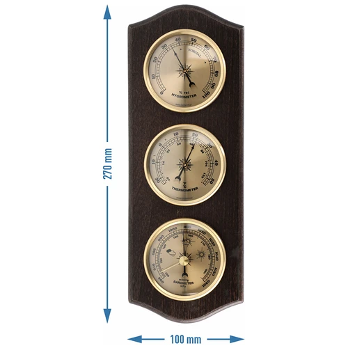 Retro weerstation - walnootkleur met gouden wijzerplaten - 5 ['retro weerstation', ' temperatuurmeting', ' drukmeting', ' vochtigheidsmeting', ' comfort in huis', ' stijlvol weerstation', ' drie-in-één multifunctioneel weerstation', ' elegant weerstation', ' welk weerstation te kiezen', ' traditioneel weerstation', ' weerstation in houten behuizing', ' weerstation in walnootkleur', ' thermometer als cadeau', ' barometer', ' luchtvochtigheidsmeter', ' hygrometer', ' nauwkeurige thermometer', ' hygrometer met thermometer', ' weerstation voor aan de muur', ' hoe de temperatuur in kamers meten', ' retro thermometer', ' houten weerstation', ' weerstation met gouden wijzerplaten']