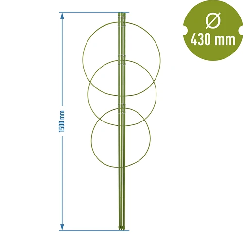 Ringsteun voor planten 3 ringen 1,5m - 2 ['plantensteun', ' ringsteun voor struiken', ' tuinsteun', ' rozensteun', ' tuinpergola', ' plantklem', ' plantsteun', ' bloemensteun', ' potplantsteun', ' hortensiasteun', ' bosbessensteun', ' klimplantsteun', ' groene steun', ' donkergroene plantensteun', ' stalen plantensteun met ringen']