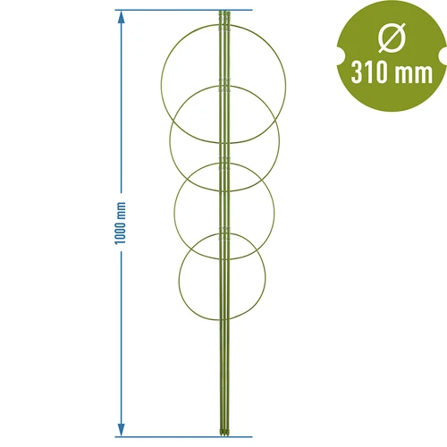 Ringsteun voor planten 4 ringen 1m - 2 ['plantensteun', ' ringsteun voor struiken', ' tuinsteun', ' rozensteun', ' tuinpergola', ' plantklem', ' plantsteun', ' bloemensteun', ' potplantsteun', ' hortensiasteun', ' bosbessensteun', ' klimplantsteun', ' groene steun', ' donkergroene plantensteun', ' stalen plantensteun met ringen']