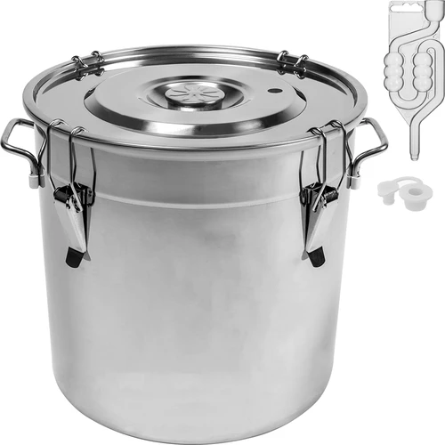 Roestvrijstalen container 30 l met deksel - 2 ['container met deksel', ' wijnmaken', ' bierbrouwen', ' fermentatiecontainer', ' voor fermentatie']