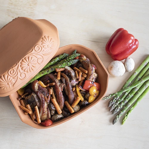 Romeinse pot 4 L - 13 ['cadeau', ' voor het braden van vlees', ' voor het bakken van brood', ' kleipot', ' bakken zonder aanbranden', ' koken zonder vet', ' gezond koken']