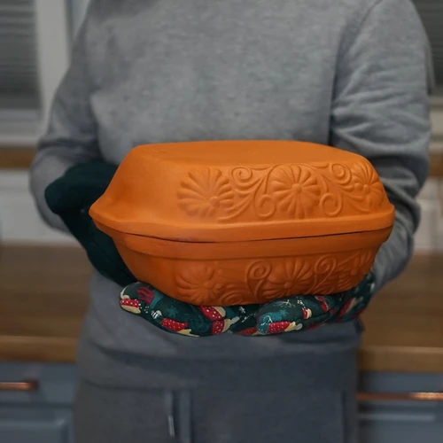 Romeinse pot 4 L - 18 ['cadeau', ' voor het braden van vlees', ' voor het bakken van brood', ' kleipot', ' bakken zonder aanbranden', ' koken zonder vet', ' gezond koken']