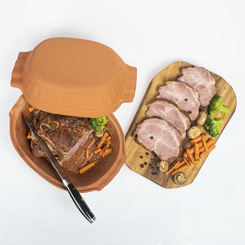 Romeinse pot 4L - 7 ['Romeinse pot', ' vetvrij braden', ' stomen', ' voor vlees', ' voor brood', ' voor vis', ' voor vegetariërs', ' eenpansgerechten', ' gerechten voor kinderen', ' dieetgerechten', ' voor brood bakken', ' kleipot', ' aardewerken pot', ' cadeau-idee']