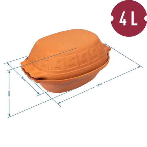 Romeinse pot 4L - 4 ['Romeinse pot', ' vetvrij braden', ' stomen', ' voor vlees', ' voor brood', ' voor vis', ' voor vegetariërs', ' eenpansgerechten', ' gerechten voor kinderen', ' dieetgerechten', ' voor brood bakken', ' kleipot', ' aardewerken pot', ' cadeau-idee']