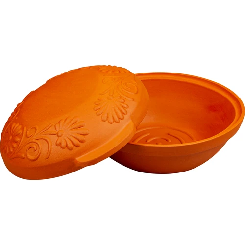 Ronde Romeinse pot 4 L - 3 ['cadeau', ' voor het braden van vlees', ' voor het bakken van brood', ' kleipot', ' bakken zonder aanbranden', ' koken zonder vet', ' gezond koken']