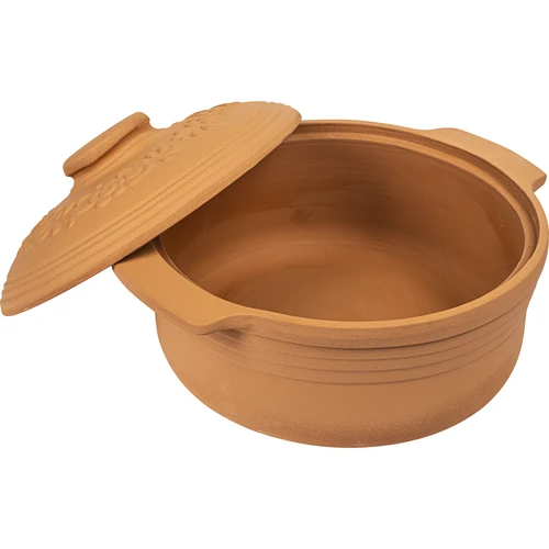 Ronde Romeinse pot 4L - 2 ['Romeinse pot', ' vetvrij braden', ' stomen', ' voor vlees', ' voor brood', ' voor vis', ' voor vegetariërs', ' eenpansgerechten', ' gerechten voor kinderen', ' dieetgerechten', ' voor het bakken van brood', ' kleipot', ' aardewerken pot', ' cadeau-idee', ' voor paté', ' voor ovenschotel', ' Romeinse pot met deksel']