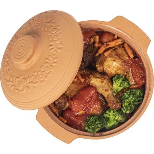 Ronde Romeinse pot 4L - 6 ['Romeinse pot', ' vetvrij braden', ' stomen', ' voor vlees', ' voor brood', ' voor vis', ' voor vegetariërs', ' eenpansgerechten', ' gerechten voor kinderen', ' dieetgerechten', ' voor het bakken van brood', ' kleipot', ' aardewerken pot', ' cadeau-idee', ' voor paté', ' voor ovenschotel', ' Romeinse pot met deksel']