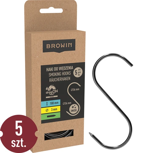 Rookhaken - S, geslepen, 3mm x 100mm 5 stuks  - 1 ['rookhaak', ' rookhaak voor vlees', ' rookhaak voor vleeswaren', ' haak voor vleeswaren', ' rookhaken', ' roestvrijstalen haken', ' S rookhaken', ' set haken', ' haken voor rokerij', ' haken voor het drogen van vleeswaren', ' haken voor kazen', ' klassieke haken']