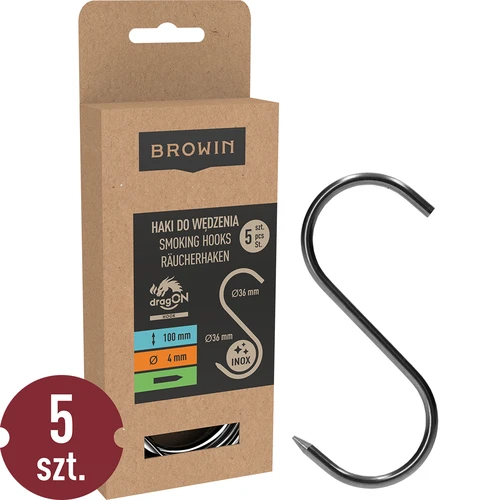 Rookhaken - S, geslepen, 4mm x 100mm 5 stuks  - 1 ['rookhaak', ' rookhaak voor vlees', ' rookhaak voor vleeswaren', ' haak voor vleeswaren', ' rookhaken', ' roestvrijstalen haken', ' S rookhaken', ' set haken', ' haken voor rokerij', ' haken voor het drogen van vleeswaren', ' haken voor kazen', ' klassieke haken']