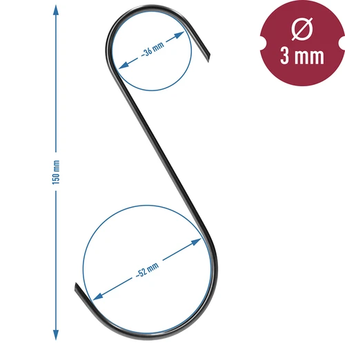 Rookhaken - S, gesneden 45° 3mm x 150mm 5 stuks - 7 ['rookhaak', ' rookhaak voor vlees', ' rookhaak voor vleeswaren', ' haak voor vleeswaren', ' rookhaken', ' roestvrijstalen haken', ' S rookhaken', ' set haken', ' haken voor rokerij', ' haken voor het drogen van vleeswaren', ' haken voor kazen', ' klassieke haken']
