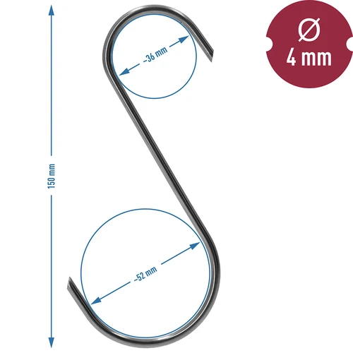 Rookhaken - S, gesneden 45° 4mm x 150mm 5 stuks - 7 ['rookhaak', ' rookhaak voor vlees', ' rookhaak voor vleeswaren', ' haak voor vleeswaren', ' rookhaken', ' roestvrijstalen haken', ' S-vormige rookhaken', ' set haken', ' haken voor rokerij', ' haken voor het drogen van vleeswaren', ' haken voor kazen', ' klassieke haken', ' haken met afgeschuinde uiteinden']