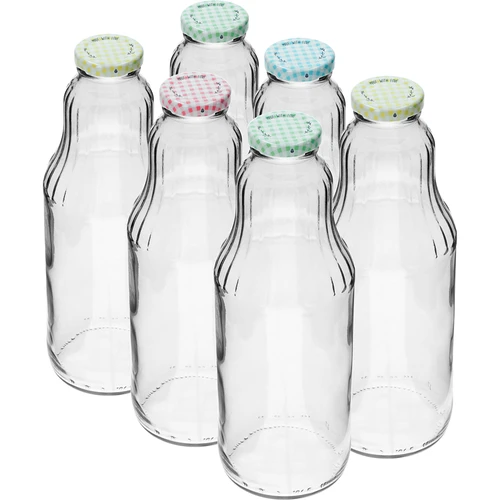 Sapfles 1 L met twist-off dop - fi 43  - 1 ['sapfles', ' glazen fles', ' Kubuś fles', ' fles 1 L', ' sappenflessen', ' 6x glazen sapfles', ' sapje', ' roomfles', ' flessen met dop', ' flessen met doppen', ' klikdoppen', ' gekleurde doppen', ' geruite doppen met opdruk', ' fles voor limonade', ' milkshakes', ' smoothies']