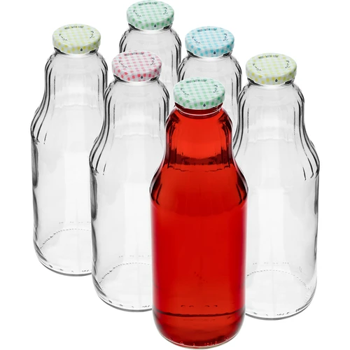Sapfles 1 L met twist-off dop - fi 43 - 2 ['sapfles', ' glazen fles', ' Kubuś fles', ' fles 1 L', ' sappenflessen', ' 6x glazen sapfles', ' sapje', ' roomfles', ' flessen met dop', ' flessen met doppen', ' klikdoppen', ' gekleurde doppen', ' geruite doppen met opdruk', ' fles voor limonade', ' milkshakes', ' smoothies']