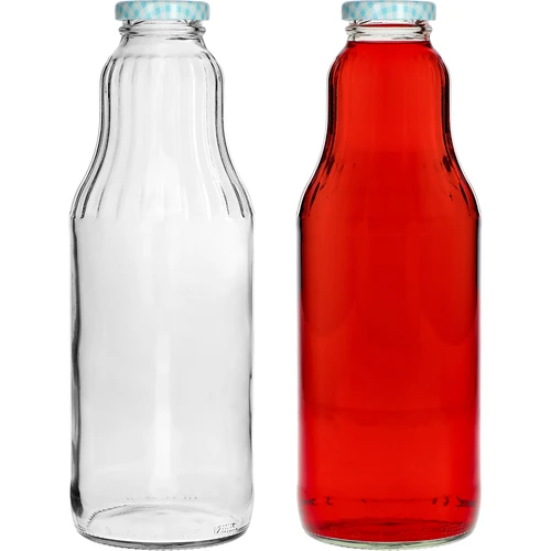 Sapfles 1 L met twist-off dop - fi 43 - 4 ['sapfles', ' glazen fles', ' Kubuś fles', ' fles 1 L', ' sappenflessen', ' 6x glazen sapfles', ' sapje', ' roomfles', ' flessen met dop', ' flessen met doppen', ' klikdoppen', ' gekleurde doppen', ' geruite doppen met opdruk', ' fles voor limonade', ' milkshakes', ' smoothies']
