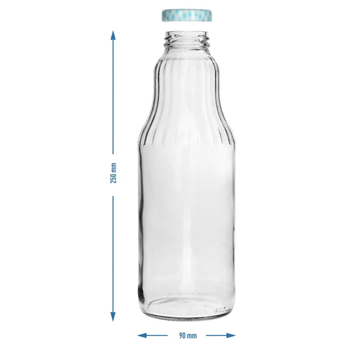 Sapfles 1 L met twist-off dop - fi 43 - 9 ['sapfles', ' glazen fles', ' Kubuś fles', ' fles 1 L', ' sappenflessen', ' 6x glazen sapfles', ' sapje', ' roomfles', ' flessen met dop', ' flessen met doppen', ' klikdoppen', ' gekleurde doppen', ' geruite doppen met opdruk', ' fles voor limonade', ' milkshakes', ' smoothies']