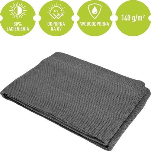 Schaduwdoek (80%, 140 g/m2) 0,9x5 m, grafiet - 5 ['schaduwdoek', ' zonwerend net', ' zonbescherming', ' tuinafdekking', ' heknet', ' schaduwnet', ' camouflagenet', ' hekwerknet', ' tuinnet', ' balkonnet', ' balkonafdekking', ' terrasnet', ' hekafdekking', ' pergolanet', ' plantenbescherming tegen de zon', ' windscherm', ' bescherming tegen buren', ' bescherming tegen nieuwsgierigen', ' schaduwdoek 80%', ' grafietnet', ' beste schaduwdoek', ' welke schaduwdoek te kopen']