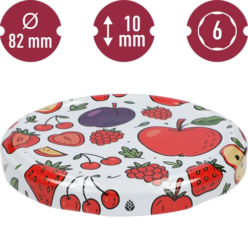 Schroefdeksel met print – fruitmotief, Ø 82/6, 10 stuks - 3
