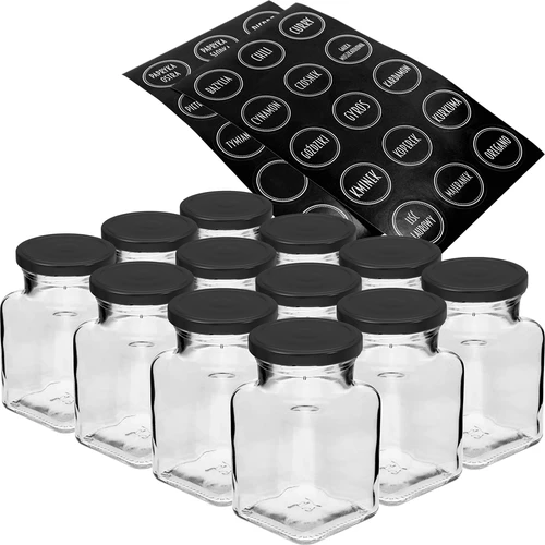 Set van 12 x pot 150ml + 30 etiketten voor het labelen van kruiden  - 1 ['stickers voor kruiden', ' etiketten voor potten', ' etiketten voor containers', ' stickers voor kruidencontainers', ' stickers voor kruiden', ' zwarte stickers voor kruiden', ' zelfklevende etiketten voor kruiden', ' stickers voor potten', ' potten', ' kleine potten', ' potje', ' glazen pot', ' glazen potten', ' pot met deksel', ' potten voor kruiden', ' pot voor kruiden', ' pot 150 ml']