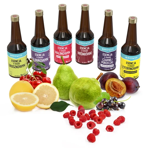 Set van 6 essences - FRUIT 6x40 ml - 3 ['set van essences voor huisgemaakte dranken', ' Browin essence', ' essences voor zelfgestookte drank', ' essences voor alcohol', ' fruitessences', ' essenceset', ' set essences voor alcohol', ' fruitlikeuren', ' fruitlikeuren', ' perenlikeur', ' citroenlikeur', ' kersenlikeur', ' frambozenlikeur', ' zwartebessenlikeur', ' cadeau-idee', ' idee voor een huisfeest', ' aantrekkelijke dranken']