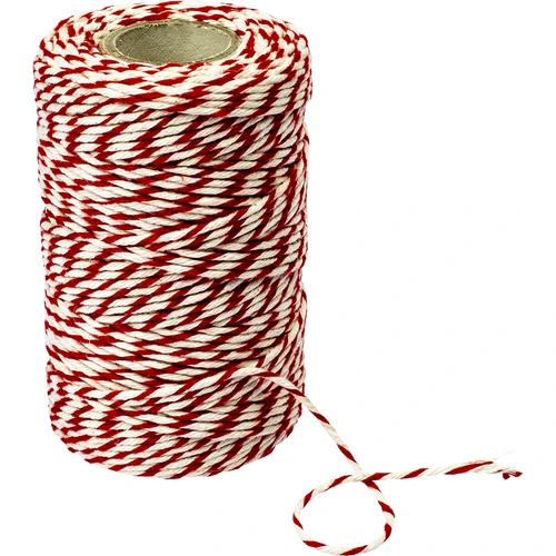Slagerstouw wit-rood katoen (240°C) 55 m  - 1 ['vleessnaren', ' vleessnaren', ' slagerstouw', ' worsttouw', ' touw voor het binden van vlees', ' voor bakken', ' voor roken', ' voor pekelen', ' voor koken', ' voor het binden van vleeswaren']