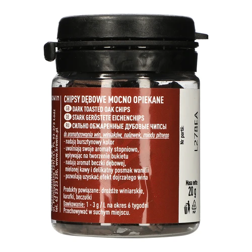 Sterk geroosterde eiken vlokken, 20 g  - 1 ['sterk geroosterde eiken chips', ' eiken chips', ' eiken vlokken', ' vlokken voor wijn', ' eiken vlokken voor wijn', ' wijn verouderen', ' wijn aromatiseren', ' voor alcohol', ' toevoegingen voor alcohol', ' smaaktoevoegingen']